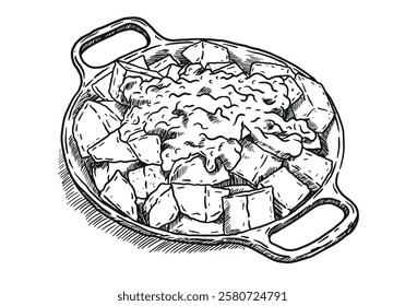 Patatas bravas typical Spanish tapas dish freehand illustration