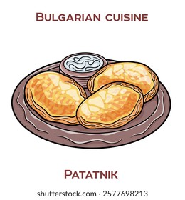 Patatnik is a traditional Bulgarian dish made from grated potatoes, onions, cheese, and spices, baked until golden and crispy.