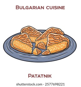 Patatnik is a traditional Bulgarian dish made from grated potatoes, onions, cheese, and spices, baked until golden and crispy.