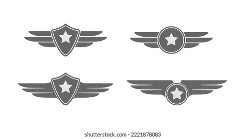 Patch. Army badge with wings and a star. Logo, logo or sticker template for web design and creative idea. Design in a flat style