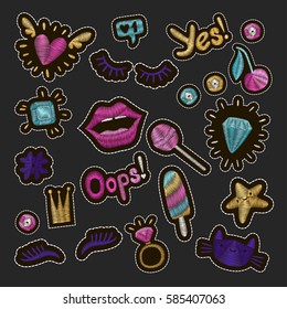 Patch Badges Embroidery Set. Vector Trendy Illustration.