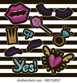 Patch badges embroidery set. Vector trendy illustration.