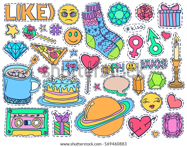 Patch Badges Set Doodle Sketch Vector Stock Vector (Royalty Free ...