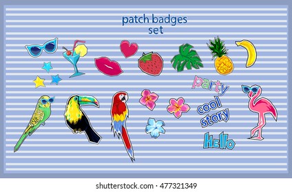 patch badges vector tropical, tropical nature print, patches collection, patch badges set