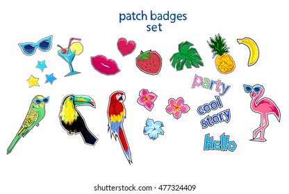 patch badges vector tropical, tropical nature print, patches collection, patch badges set
