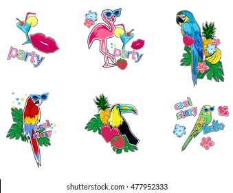 patch badges vector tropical, tropical nature print, patches collection, patch badges set, design illustration tropical theme, a popular theme trend