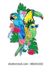 patch badges vector tropical, tropical nature print, tropical birds