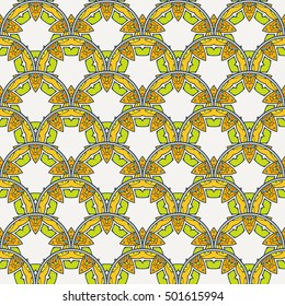 Patch Boho Flower Seamless Pattern. Mandala patchwork, oriental design. Wallpaper, furniture textile, fabric print, tile deco. Vector background