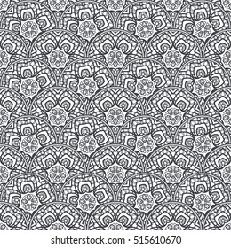 Patch Boho Flower Seamless Pattern. Mandala patchwork, oriental design. Wallpaper, furniture textile, fabric print, tile deco. Vector background