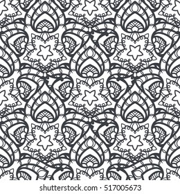Patch Boho Flower Seamless Pattern. Mandala patchwork, oriental design. Wallpaper, furniture textile, fabric print, tile deco. Vector background