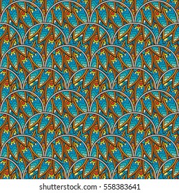Patch Boho Flower Seamless Pattern. Mandala patchwork, oriental design. Wallpaper, furniture textile, fabric print, tile deco. Vector background