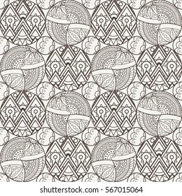 Patch Boho Flower Seamless Pattern. Mandala patchwork, oriental design. Wallpaper, furniture textile, fabric print, tile deco. Vector background