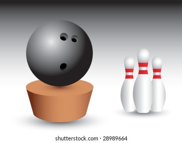 patch and bowling ball and pins