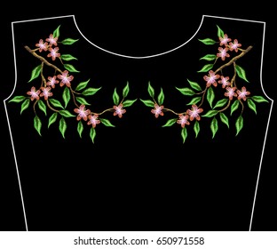 Patch branch flowers embroidery for apparel, fashion neckline.