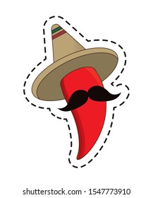 patch of chili pepper with hat mexican vector illustration design