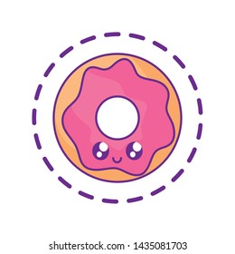 Kawaii Smiling Donut Cartoon Illustration Isolated Stock Vector