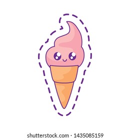 patch of delicious ice cream in cone kawaii