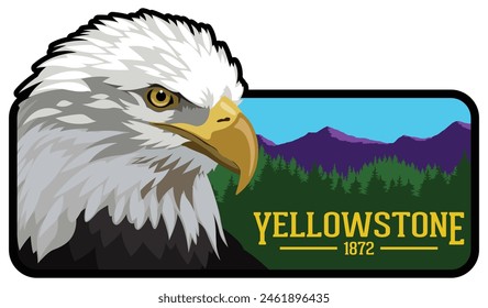 A patch design of a bald eagle in Yellowstone National Park with the text "Yellowstone 1872".