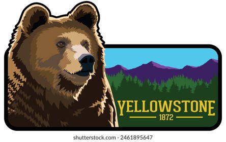 A patch design of a grizzly bear in Yellowstone National Park with the text "Yellowstone 1872".