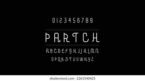 Parche letras elegantes del alfabeto fuente y número. diseño de moda minimal con letras clásicas. Tipografía tipográfica regular en mayúsculas y minúsculas. ilustración vectorial
