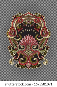 Patch, embroidery imitation. Decorative motif in retro, vintage, jacobean embroidery style. Vector illustration.