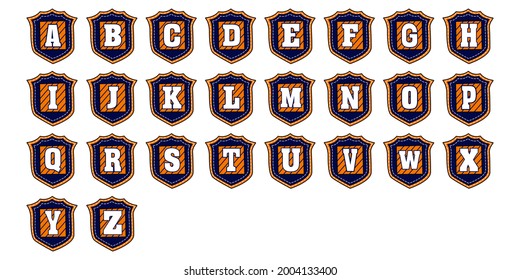 Patch Embroidery Varsity Jacket Color Orange and Navy Alphabet A - Z