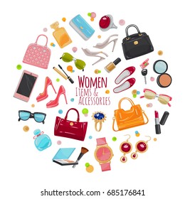 Hand drawn woman items and accessories Royalty Free Vector