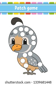 Patch game for children. Do a dot coloring page. Educational activity worksheet for kids and toddlers. Isolated vector illustration. Cartoon style