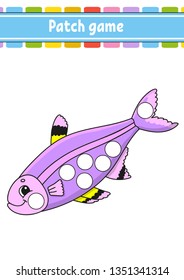 Patch game for children. Do a dot coloring page. Educational activity worksheet for kids and toddlers. Isolated vector illustration. Cartoon style
