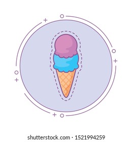patch with ice cream in frame circular vector illustration design