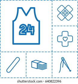 Patch icon. set of 6 patch outline icons such as bandage, sport t shirt number 24
