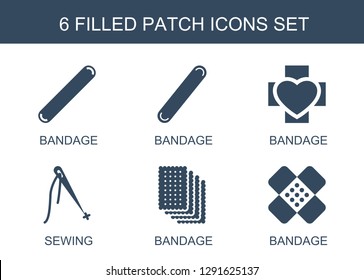 patch icons. Trendy 6 patch icons. Contain icons such as bandage, sewing. patch icon for web and mobile.