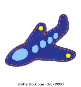 Patch for kids - aircraft. Blue denim fabric.