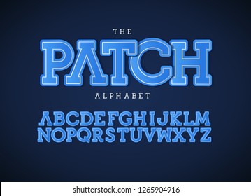 	
Patch letters set. Bold vector latin alphabet. Blue color font. Patch applique ABC, textile monogram and poster template. Typography design. 