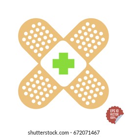 Patch medical flat with cross. Adhesive band vector icon illustration