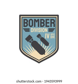 Parche sobre uniforme de oficial aisló insignias del ejército de la división de bombarderos. Avión vector de combate contra aviones bomba, avión de bombardeo, parche sobre el uniforme de los suboficiales. Etiqueta de ropa militar