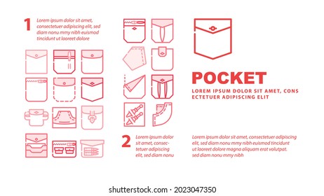 Patch Pocket Clothes Landing Web Page Header Banner Template Vector. Pocket With Clasp And Button For Storage Bullet And Knife, Credit Cards And Coins, Illustration