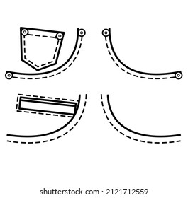 parche los iconos de bolsillo para camisas y otras prendas. Ilustración vectorial de línea aislada sobre fondo blanco