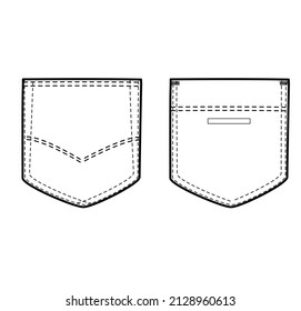 Patch Pocket Style Vector Line Icon Set. Contains such Icons as Original Pocket, Denim, Traditional, Flap