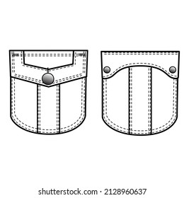 Patch Pocket Style Vector Line Icon Set. Contains such Icons as Original Pocket, Denim, Traditional, Flap
