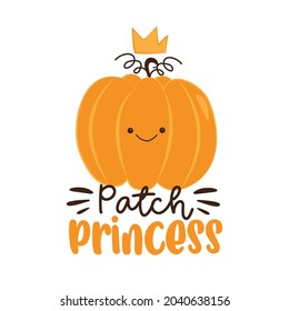 Patch Princess - Cue Pumpkin Face In Crown. Good For Baby Clothes, Poster, Card, Label, And Other Decoration.