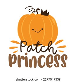 Patch princess - cute hand drawn pumpkin in crown. Good for T shirt print, poster, card, label, and other decoration for baby girl.
