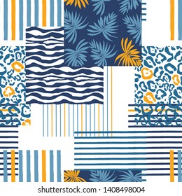 Patch print with Animal and Tropical elements. Abstract pattern background.