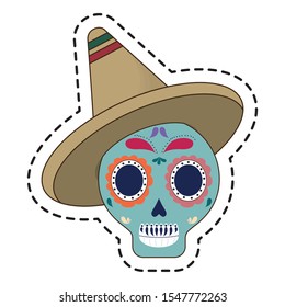 patch of skull with hat mexican isolated icon vector illustration design