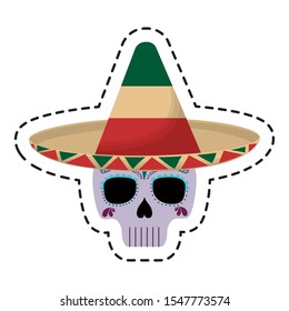 patch of skull with hat mexican isolated icon vector illustration design