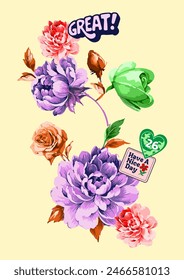 Patch slogan applique text modern graphic colorful flowers slogan fashion for women poster