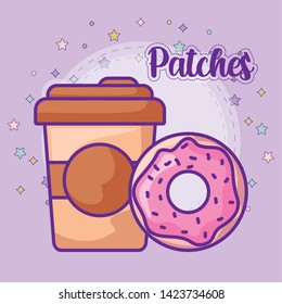 patch of sweet donut with plastic coffee