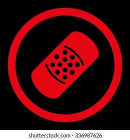Patch vector icon. Style is flat rounded symbol, red color, rounded angles, black background.