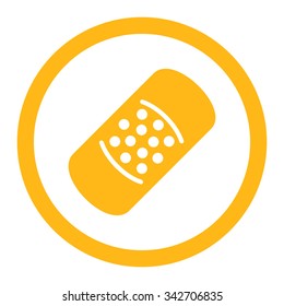 Patch vector icon. Style is flat rounded symbol, yellow color, rounded angles, white background.