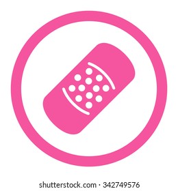 Patch vector icon. Style is flat rounded symbol, pink color, rounded angles, white background.